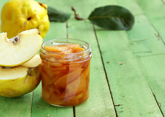 jam from natural organic quince on the table