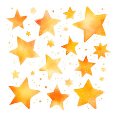 Obraz premium Golden yellow Hand drawn cute watercolor stars pattern isolated on transparent background