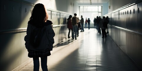 Bullying shadows looming in school hallways , concept of Social exclusion - obrazy, fototapety, plakaty