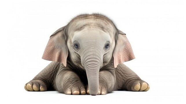 Image of newborn elephant sleepy isolated on white background.