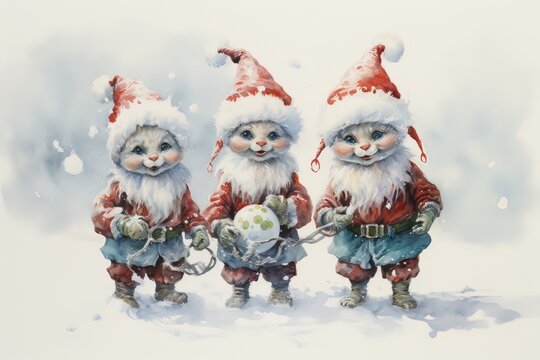 AI piccoli elfi di Natale, acquerello 02
