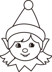 Cute retro Christmas girl elf head outline