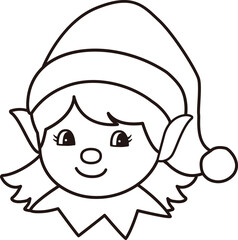 Cute retro Christmas girl elf head outline