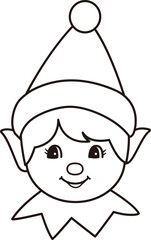 Cute retro Christmas elf head outline