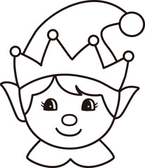 Cute retro Christmas elf head outline