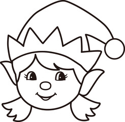 Cute retro Christmas girl elf head outline