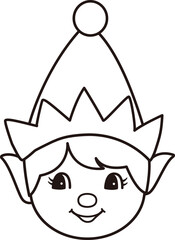 Cute retro Christmas elf head outline