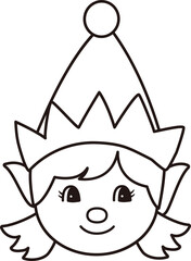 Cute retro Christmas girl elf head outline