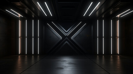 Pièce vide, espace noir et sombre avec lumières, néon. Espace vide de conception et création graphique.