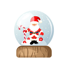 Christmas souvenir glass snow globe with Santa Claus, snow.Transparent snow globe.Happy New Year and Merry Christmas.Vector illustration.