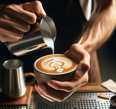 Barista crafting latte art