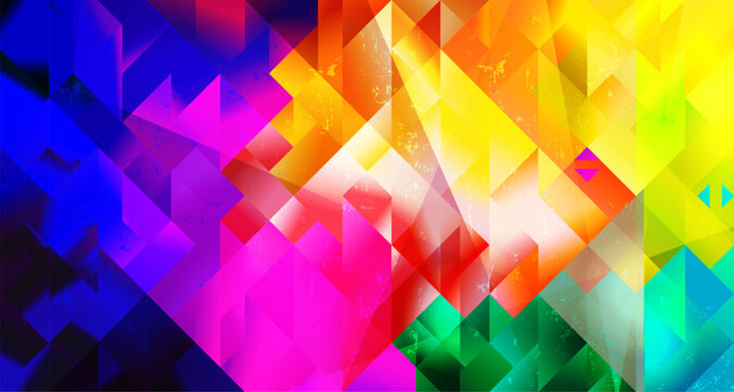 multicolor triangel and squares, abstract geometric  background with paint strokes and splashes