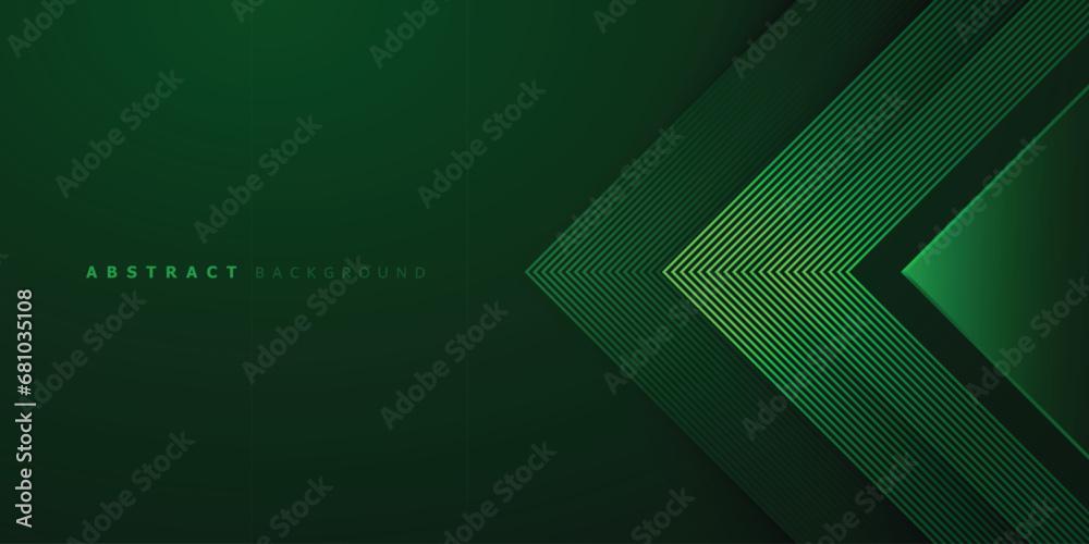 Wall mural modern dark green abstract background with triangle lines and realistic shadows