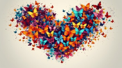Heart made of colorful butterflies on white background. Love Concept. Valentine Concept.