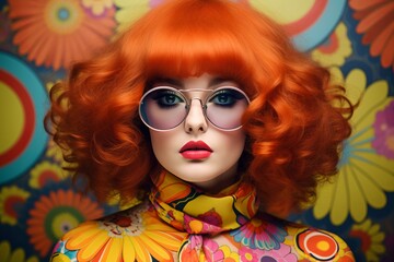 Obraz premium The Mysterious Woman with Fiery Red Hair and Elegant Glasses