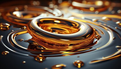 Golden Oil Drop Liquid Background. Swirl Backdrop. Illustration. Digital. Backdrop. Wallpaper