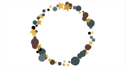 Gold, blue, brown, black confetti with circles and stars. Cosmic shine. Christmas abstract pattern. Beautiful illustration for postcard, banner, web. Background for the image. Vector illustration