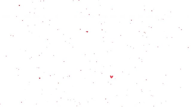 Loop red mini hearts motion falling down for Valentine's day Greeting love video. 4K Romantic loop animation on white background for Valentine's day, St. Valentines Day, Mother's day, Wedding annivers