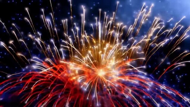 Shots and explosions of colorful fireworks in the night sky. A short video of colorful fireworks