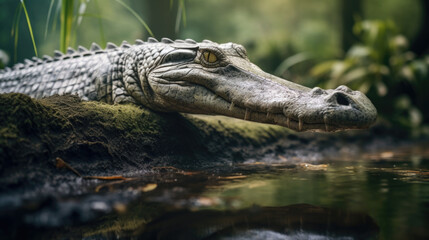 Naklejka premium Sleek reptile camouflaged amid exotic flora of the tropics