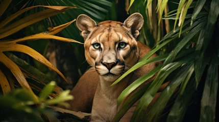 Foto auf Acrylglas Rare Florida cougar resting in pristine wilderness © Valeriia