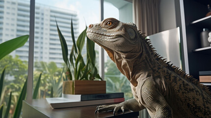 Apartment-friendly monitor lizard, well-cared-for exotic pet in home