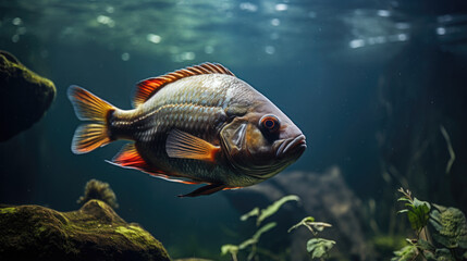 Domesticated piranha in a carefully curated home aquarium - obrazy, fototapety, plakaty