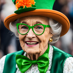 old lady in green hat