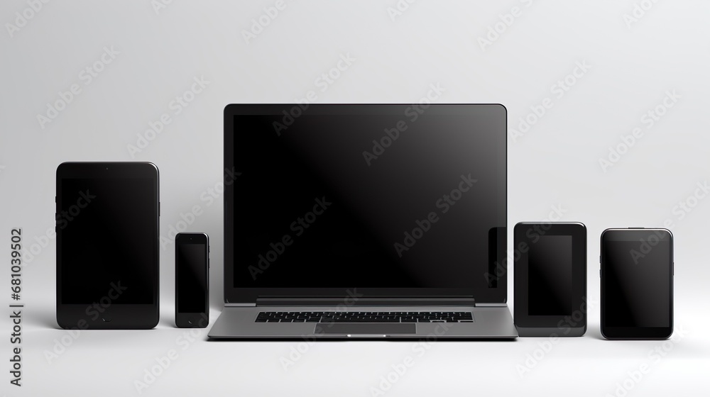Wall mural mock up view of a devices isolated on a background with shadow