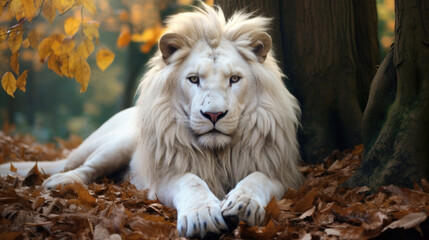 Majestic white lion roaming freely in its natural habitat