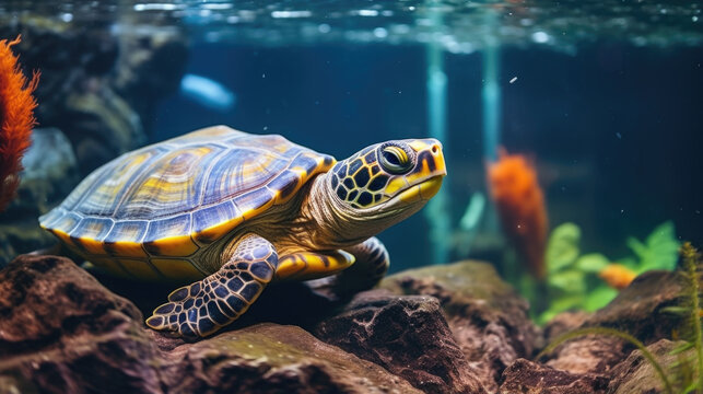 Aquarium-housed turtle, a cherished pet