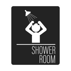 Printable rectangle black minimal shower room label sign for public place, swimming pool, bathroom, hotel and other purpose