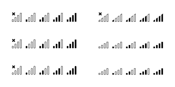 Signal strength indicator bar icon vector. Mobile phone network level sign symbol