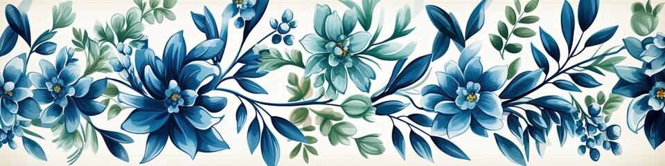 Refreshing Blue Floral Border Seamless Pattern
