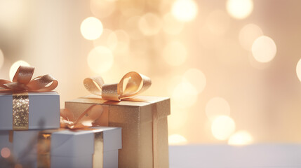 Gifts Galore Close-Up Christmas Delight with Lights - Festive and Bright - Created using Generative AI