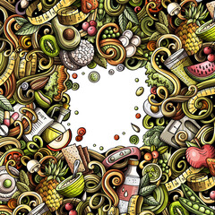 Diet food detailed cartoon border illustration