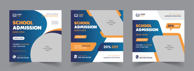 School Admission Social Media Post and Back to School Educational Web Banner Template design - obrazy, fototapety, plakaty