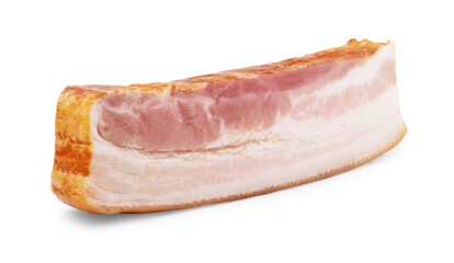 Smoked bacon strips, isolated on white background. Slices of smoked bacon isolated on white background.