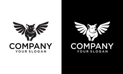 flying pig logo design icon vector illustration