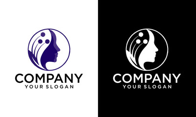 Beauty logo with woman inside circle style design template, flower, logo, woman, Premium Vector