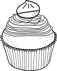 Freehand drawing of butter cream cupcake.	