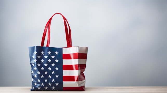 The United States close up flag on a bag, ideal as a background for 4th of July celebrations.