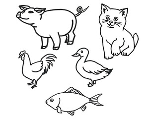 children's drawings, set of animal isolated on transparent background
