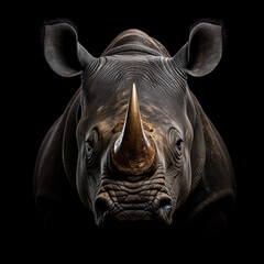 
Close-up of a majestic black rhinoceros, beautiful, on a black gradient background. in wild nature