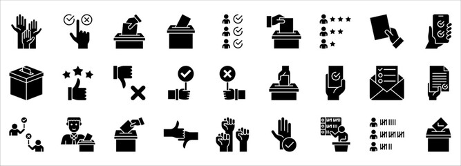 Voting and Election Icons Set. icons such as Form, Online Voting, Debate, Candidate Rating, Vote Count and others. vector illustration on white background