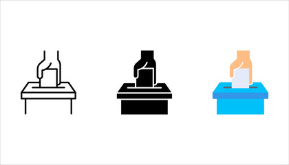 Hand voting ballot box icon set, Election Vote concept, Vector illustration on white background. color editable