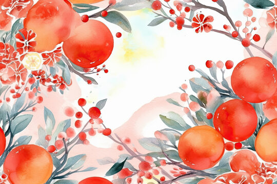 Chinese New Year Watercolor Background Vector beautiful delicate pattern and invitations, AI Generated