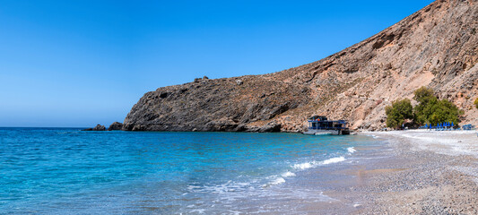 glika nera - sweet water beach Hora Sfakion crete greece - obrazy, fototapety, plakaty