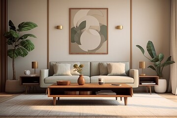 A living room with a minimalist twist on the classic mid-century modern style
