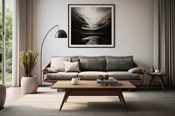 A living room with a minimalist twist on the classic mid-century modern style - obrazy, fototapety, plakaty